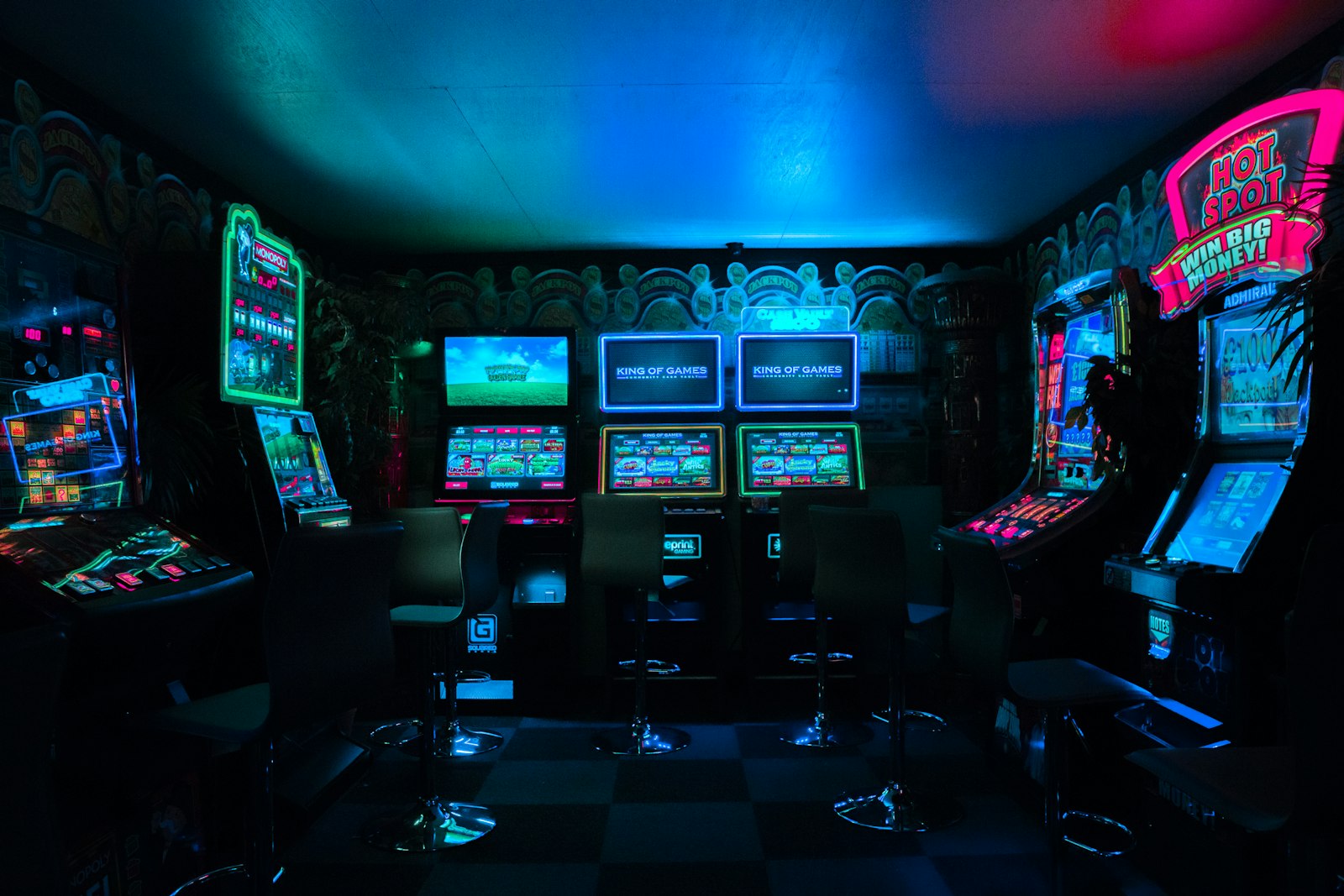 Illuminated slot machines on a gaming floor